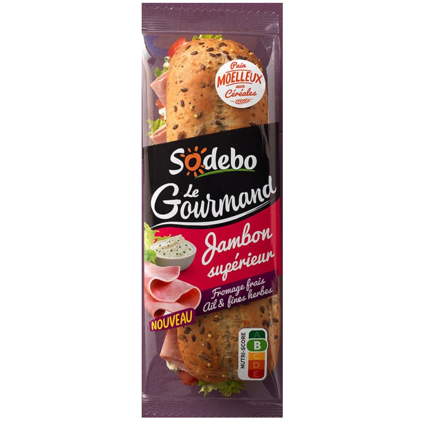 Sandwich Le Gourmand Jambon supérieur Fromage frais Ail & fines herbes